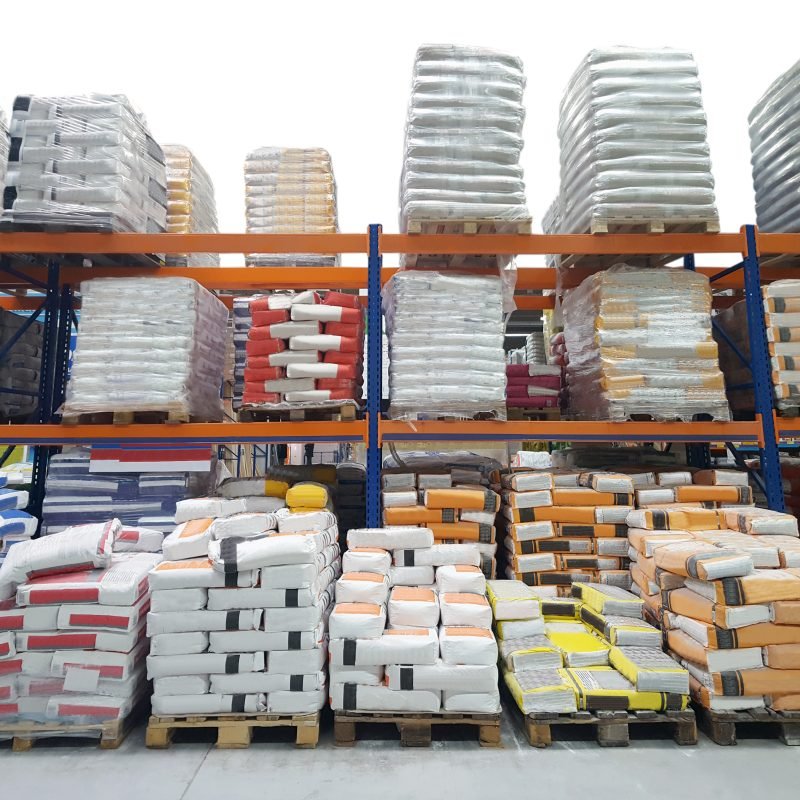 construction warehouse with cement bags for industry use